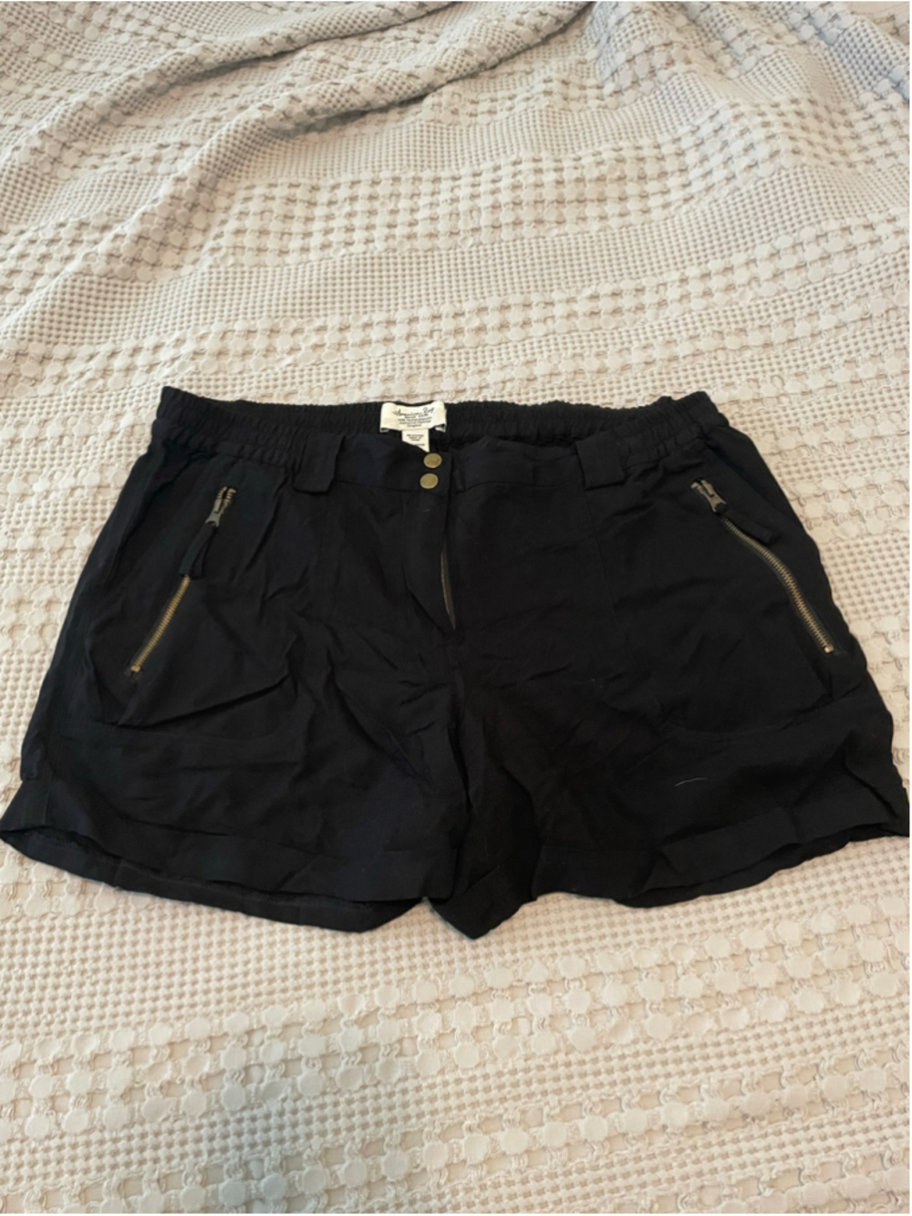 Women's American Rag Black Zipper Pocket Shorts Size 16 linen feel lightweight